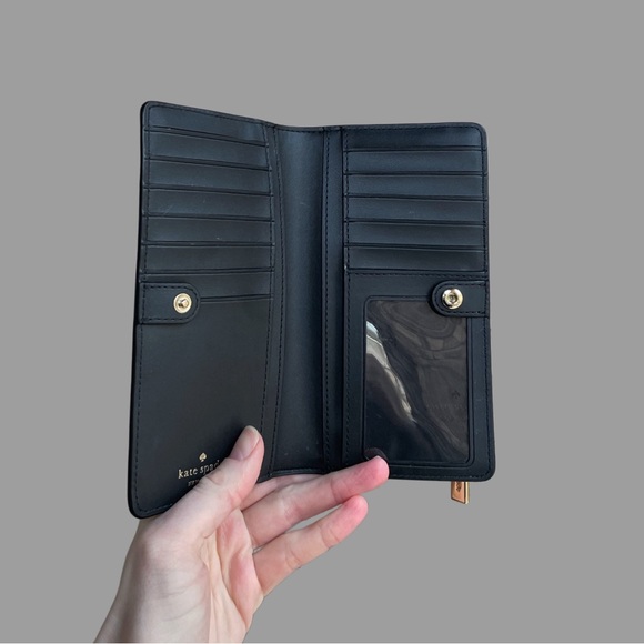 KATE SPADE Black & White Gingham Plaid Leather Madison Large Slim Bifold Wallet - Picture 3 of 9